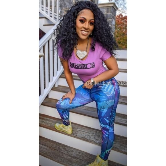 Callie Blue Tropic: Digital Print Graphic YOGA Leggings M L - Picture 6 of 15